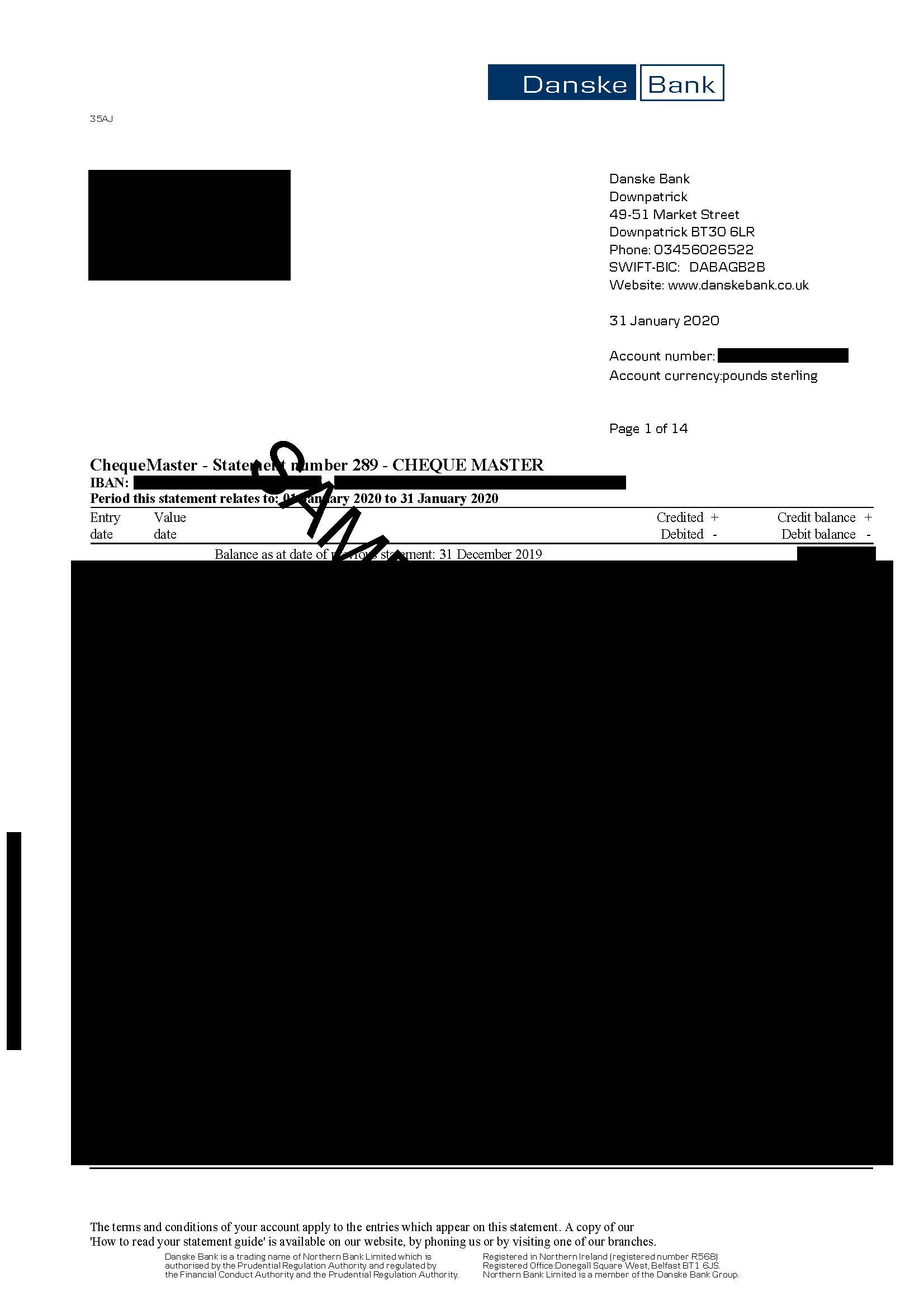 Sample fake Danske Bank statement