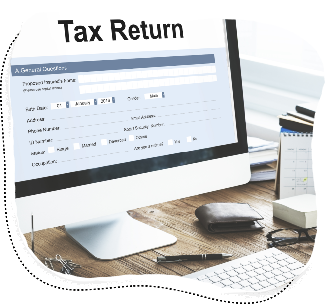 Computer screen displaying a tax return form on an office desk